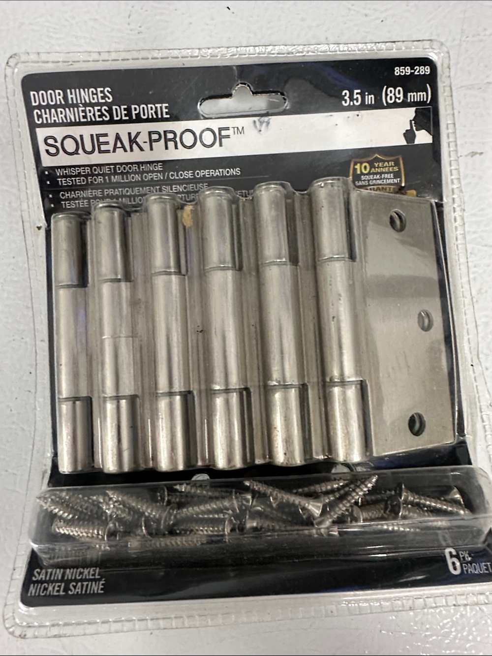 Squeak-Proof Satin Nickel Door Hinges - 3.5 in